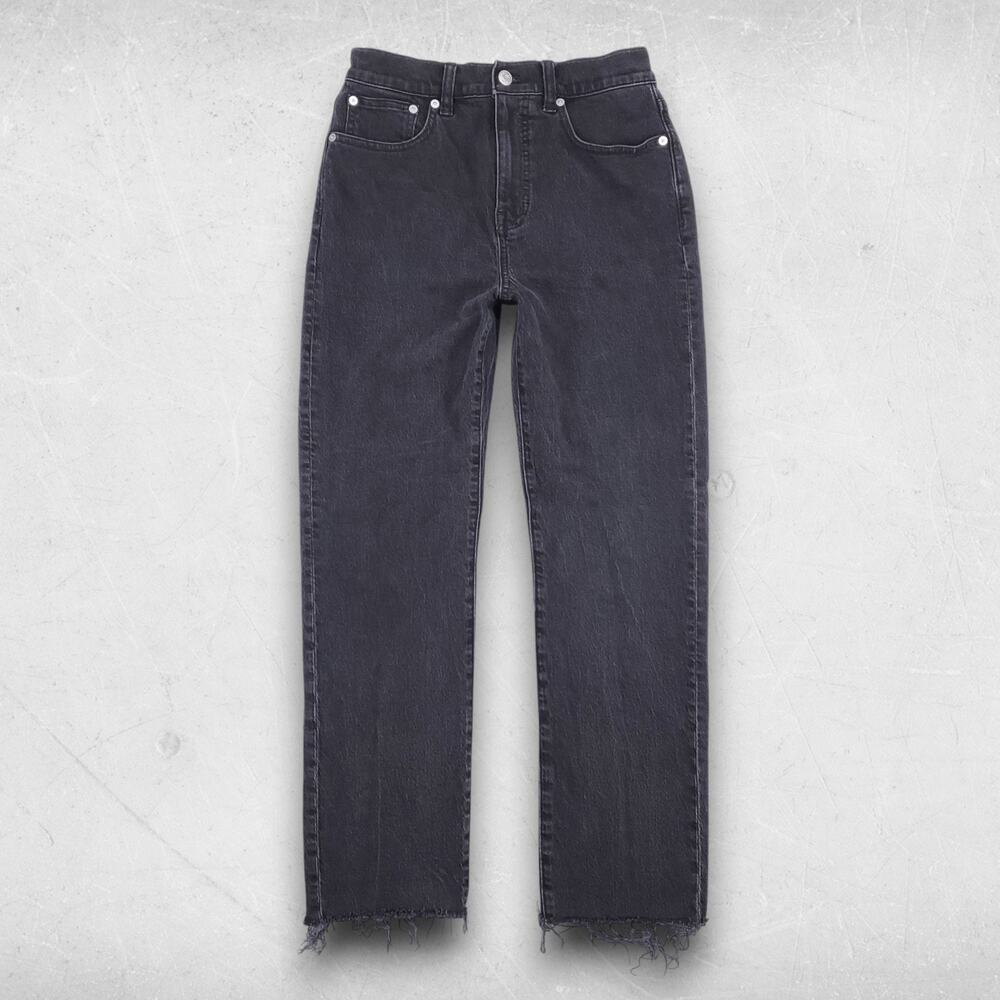 Madewell Jeans Women 26 Black 90s Straight Raw Hem Stretch Retro Sustainable
